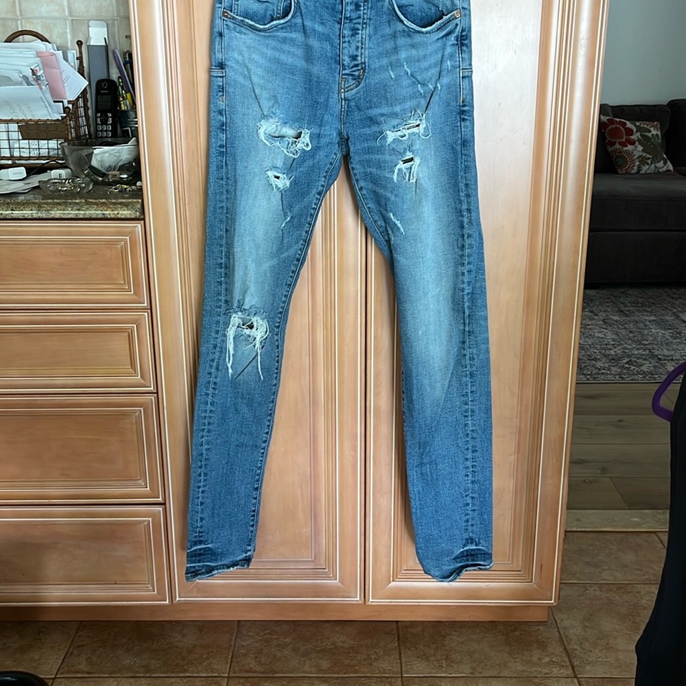 Guys Purple Brand from Bloomingdale’s Medium Blue Ripped Skinny Jeans - Picture 9 of 10
